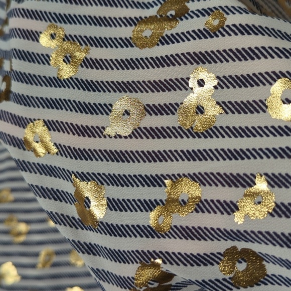 Michael Michael Kors Women's Long Sleeve Floral/Stripe Semi-Sheer Blouse Sz Lg - Picture 5 of 6